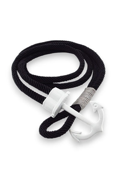 Solfera Black White Fan Two Rows of Wrap with Large Metal Anchor Men's Bracelet M063C