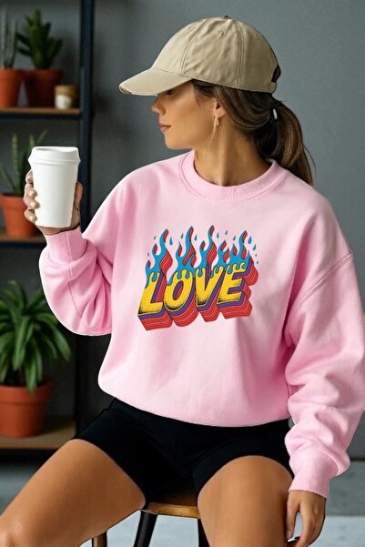 ArtYus Φούτερ Unisex με μακρύ μανίκι Love Transfer με τύπωμα με λαιμόκοψη ποδ...