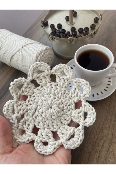 MVA 2li Örgü el işi Makrome fincan altlığı& örgü supla takımı