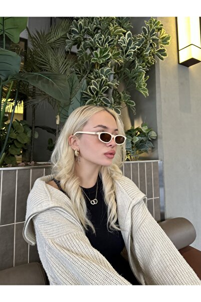 TomyHelf Krem Çerçeve Kahverengi Cam Geometrik Güneş Gözlüğü