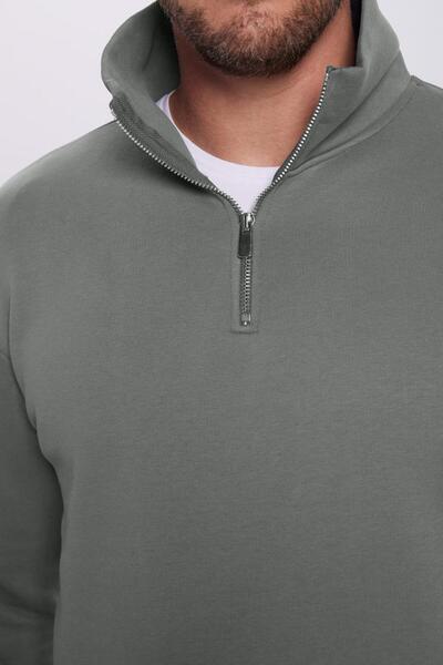 Tudors Unisex Relax Fit Relaxed Cut Cotton Fleece Inside Half Zipper Gray Stand Collar Sweatshirt