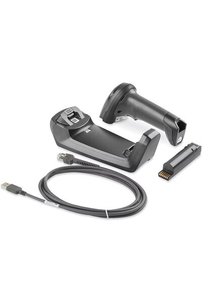 Zebra طقم ماسح ضوئي لاسلكي محمول DS8178-SR مع كابل USB محمي وقاعدة FIPS، أسود