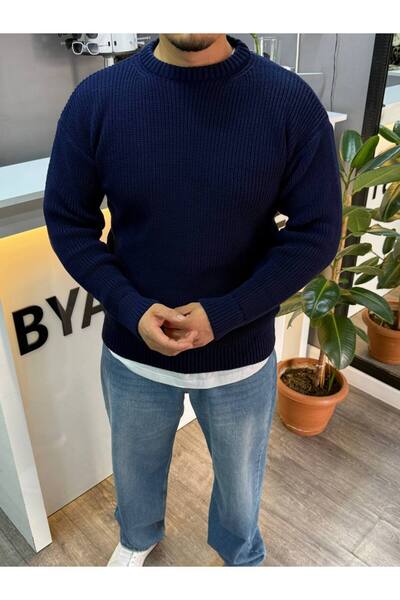 BYATA MENS STYLE Men's Round Neck Oversize Knit Sweater