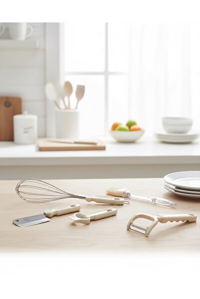 Sungroup Beige Color Kitchen Utensils 5 Pcs Set