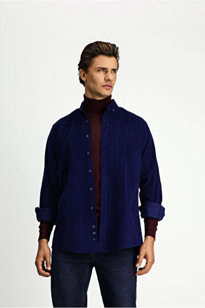 Kiğılı Long Sleeve Regular Fit Sports Buttoned Lapel Cotton Velvet Shirt