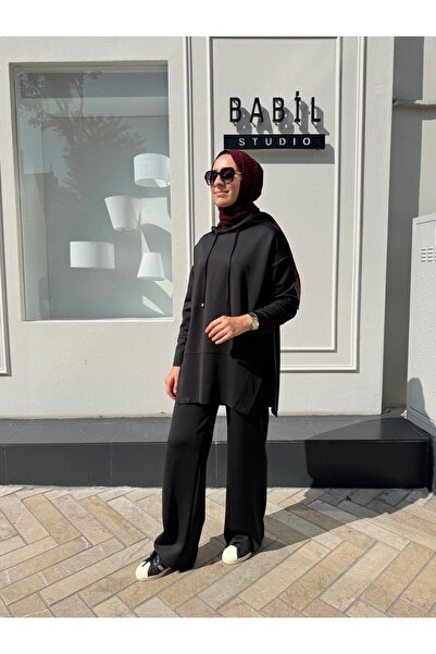 Babil Butik Asel Scuba Women's Loose Pants Black