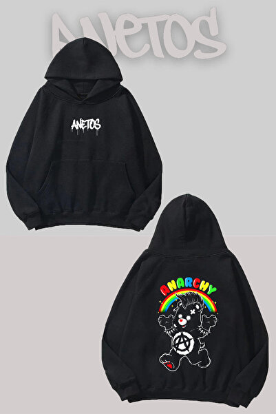 Anetos Anarchy Sırt cu imprimeu Negru cu glugă Swea tricou