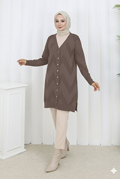 benguen Μακριά ζακέτα με σχέδιο N3193 Mink