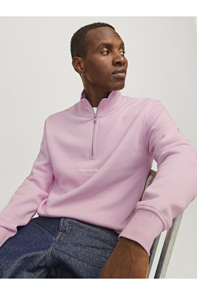 Jack & Jones Men's Pink Jorvesterbro Quarter Zip Sweatshirt 12241777-Tickledpi