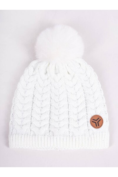 Superbaby Winter hat with pompom and logo, white