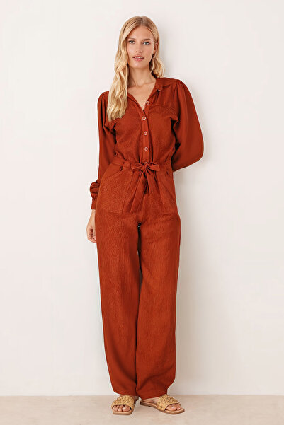 armonika Γυναικεία βελούδινη φόρμα με κορδόνι με κουμπιά μπροστά και τσέπες ARM-25K001084