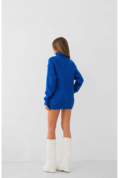 Maxi modena Oversize Turtleneck Blue Knit Tunic