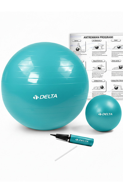 Delta 65 cm Pilates Ball Inflation Pump and 20 cm Balance Ball Set Exercise Ball 65cm Plates Set Turquoise