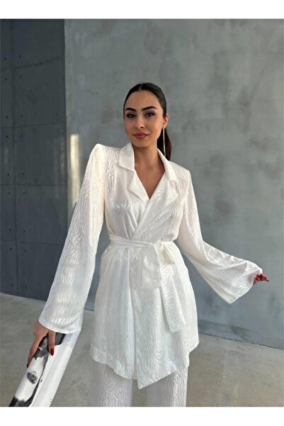 Butik Cămașă cu cravată din jacquard viscoză - SET PANTALONI - Alb