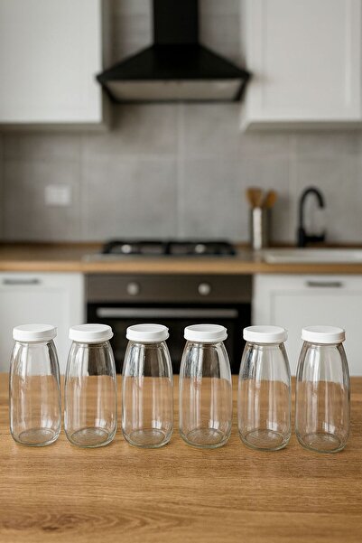 sara shoop 250 ml Şeffaf Süt, Ayran, Limonata, Meşrubat Cam ŞişesPlastik Kapaklı 6 Adet Boş Şişe