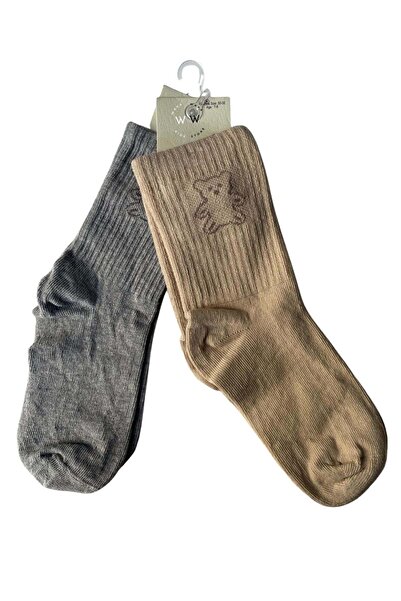 ww waka waka kids store Unisex Children's Colorful Teddy Bear Patterned 2-Piece Socks Set – Comfortable and Stylish for Everyday Use