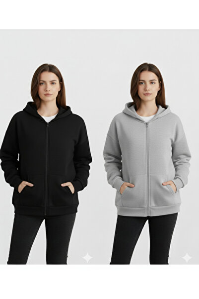 dwnwear 2 Li Unisex Casual Sports Zippered Hooded Sweatshirt - Black and Gray Options, Pocket Detail