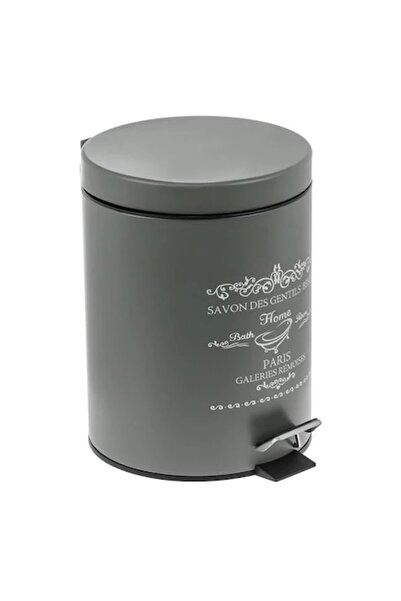 ANTBRO Metal Trash Bin Antbro® for Bathroom, Anthracite with White Print, Metal Handle and Pedal, 5L