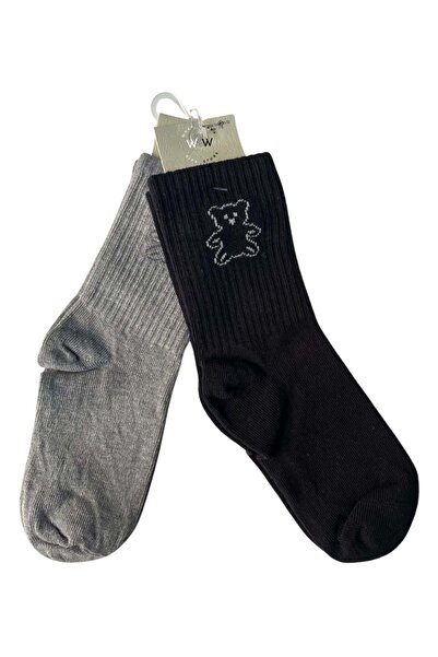 ww waka waka kids store Unisex Children's Colorful Teddy Bear Patterned 2-Piece Socks Set – Comfortable and Stylish for Everyday Use