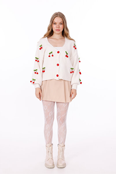 Genel Markalar Kiraz Detaylı Triko Örme Hırka