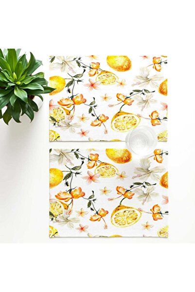 Queen Jera Decorative Tropical Patterned 2-Piece Washable Fabric American Tablecloth - 30 X 45 cm Stylish Table Decor
