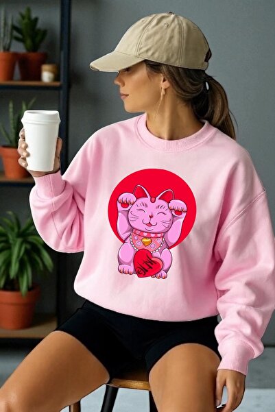 ArtYus Φούτερ Unisex με μακρύ μανίκι Japan Cat Transfer με τύπωμα με λαιμόκοψ...