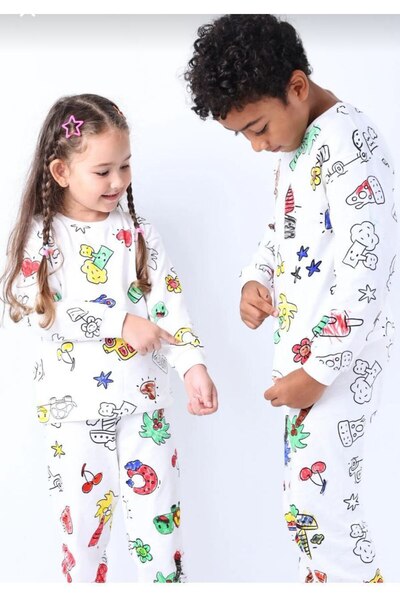noliva bebek ve çocuk Children's Paintable Long Sleeve Pajama Set