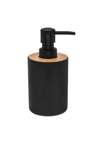 ANTBRO Dozator de săpun Antbro® din plastic negru cu capac din bambus, 315 ml