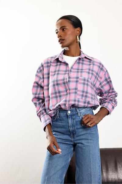 5in1Canpolat Ροζ καρό πουκάμισο ξυλοκόπου 513