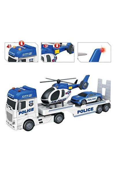 ANTBRO Set de joacă cu camion de poliție, mașină și elicopter, sunete și lumi...