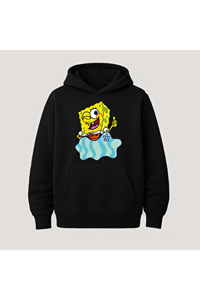 SVART WEAR سويت شيرت هوديي بأكمام طويلة من القطن مطبوع عليه سبونج بوب مع جيب ...