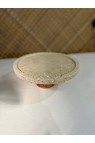 FARALYAHOME Sunumluk Natural Travertine Marble Tray with Natural Legs 25X2 cm