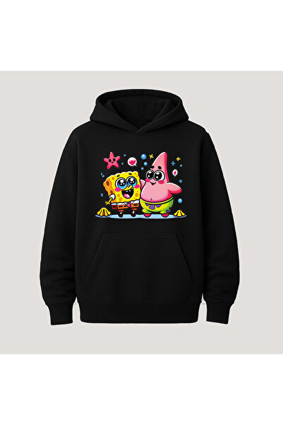 SVART WEAR سويت شيرت هوديي بأكمام طويلة من القطن مطبوع عليه سبونج بوب مع جيب ...