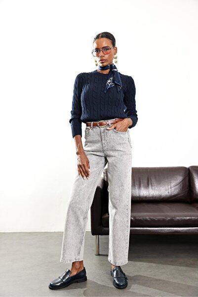 5in1Canpolat Πλεκτό πλεκτό πουλόβερ με λαιμόκοψη σε μπλε ναυτικό χρώμα