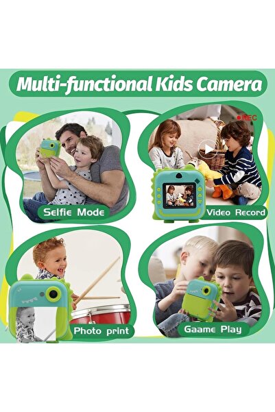 VALA Aparat foto copii cu printare instant, VALA® Q5C Dinozaur, Bluetooth 5.1 cu Aplicatie, Verde
