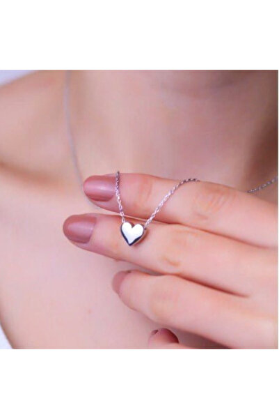 Hmd Silver Color Stoneless Heart Necklace