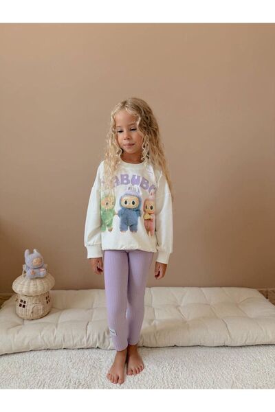 YİGİT BUTİK Set pentru fetiță cu model de caractere și jambiere cu mâneci lungi
