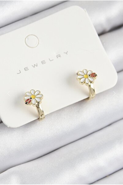 İnci Pirinç Papatya Model Çocuk Küpe