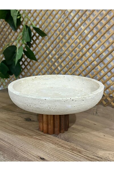 FARALYAHOME Sunumluk Marble Bowl Travertine Rufless Footed 25X5 cm