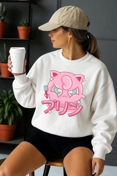 ArtYus Mâneci lungi unisex Jiggle Puff Transfer cu imprimeu guler rotund pies...