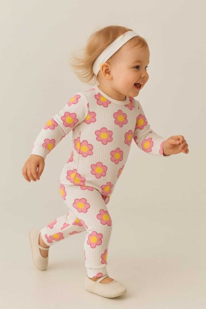 aden kids raporlu kumaş desenli çocuk pijama takımı