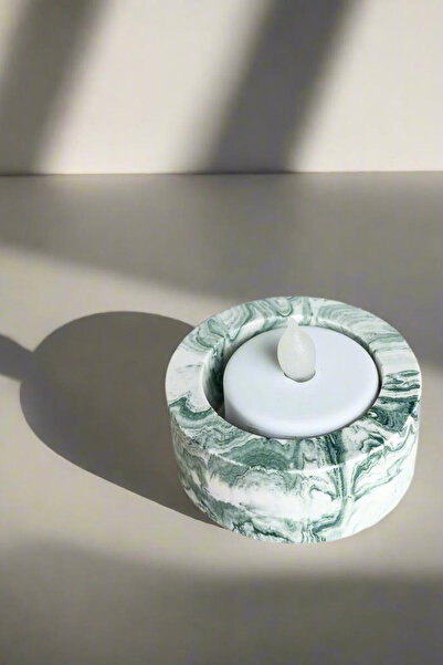 betonmall El Yapımı Mermer Desenli Yeşil Beton Tealight Mumluk | Minimal Deko...
