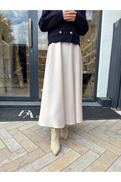 Babil Butik Scuba Women's Flared Skirt Stone Color
