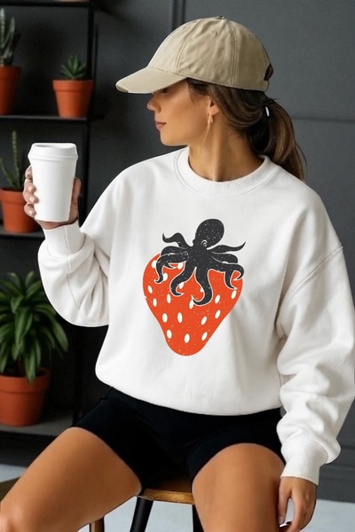 ArtYus Φούτερ Unisex με μακρύ μανίκι Strawberry Ahtopot Transfer με τύπωμα με...