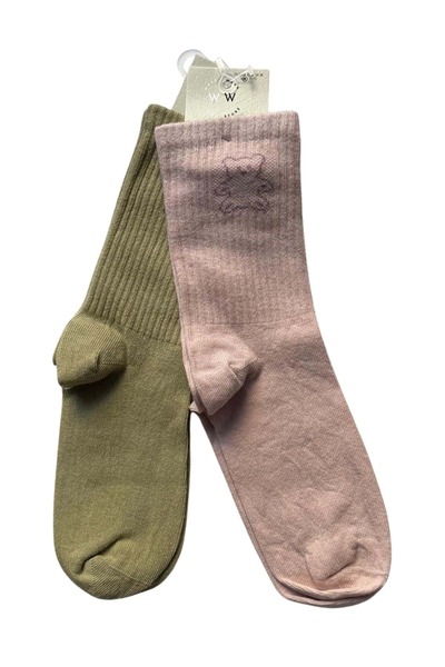 ww waka waka kids store Unisex Children's Colorful Teddy Bear Patterned 2-Piece Socks Set – Comfortable and Stylish for Everyday Use