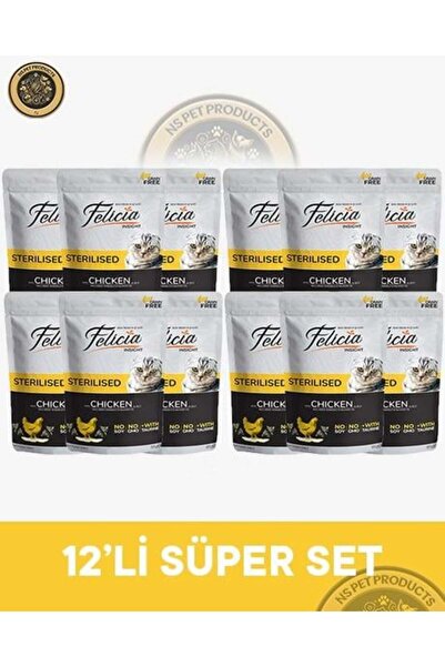 Pouch Tavuklu Kısırlaştırılmış Kedi Yaş Maması Seti 12x85 gr
