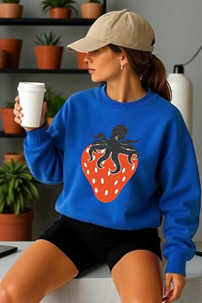 ArtYus سويت شيرت للجنسين بأكمام طويلة مطبوع عليه طباعة الفراولة والأخطبوط ويا...