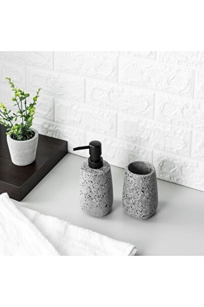 ANTBRO Liquid Soap Dispenser, Ceramic Gray with Matte Black Pump and Mosaic Pattern, 320ml