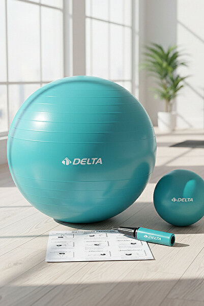 Delta 65 cm Pilates Ball Inflation Pump and 20 cm Balance Ball Set Exercise Ball 65cm Plates Set Turquoise
