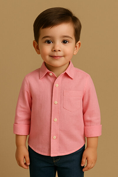 Nacar Erkek Çocuk 23 Nisan 29 Ekim Kolu Katlamalı Keten Gömlek Günlük ve Özel Günlerde Kullanılabilir.